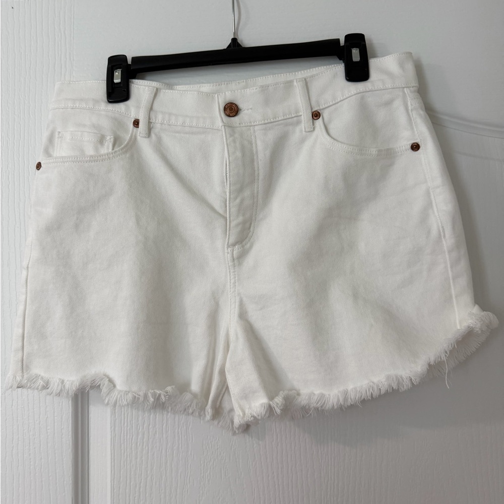 LOFT White Frayed Hem Denim Shorts